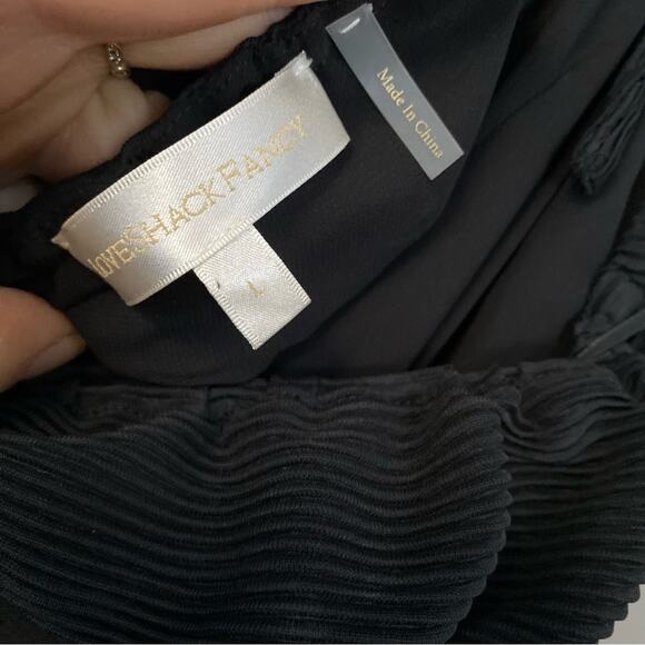 LOVESHACKFANCY Talitha Maxi Dress Crinkle Halter Gown in Black Ruffle Slit Sz L - Picture 9 of 14